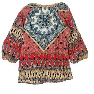 Fig & Flower Anthropologie Button Up Tunic Blouse Size L Paisley Boho Hi…